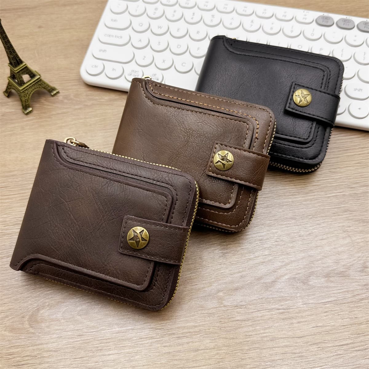 (Cross-border trading), retro wallet, capacious short storage system with zipper, Amazon, (Physicals) 1