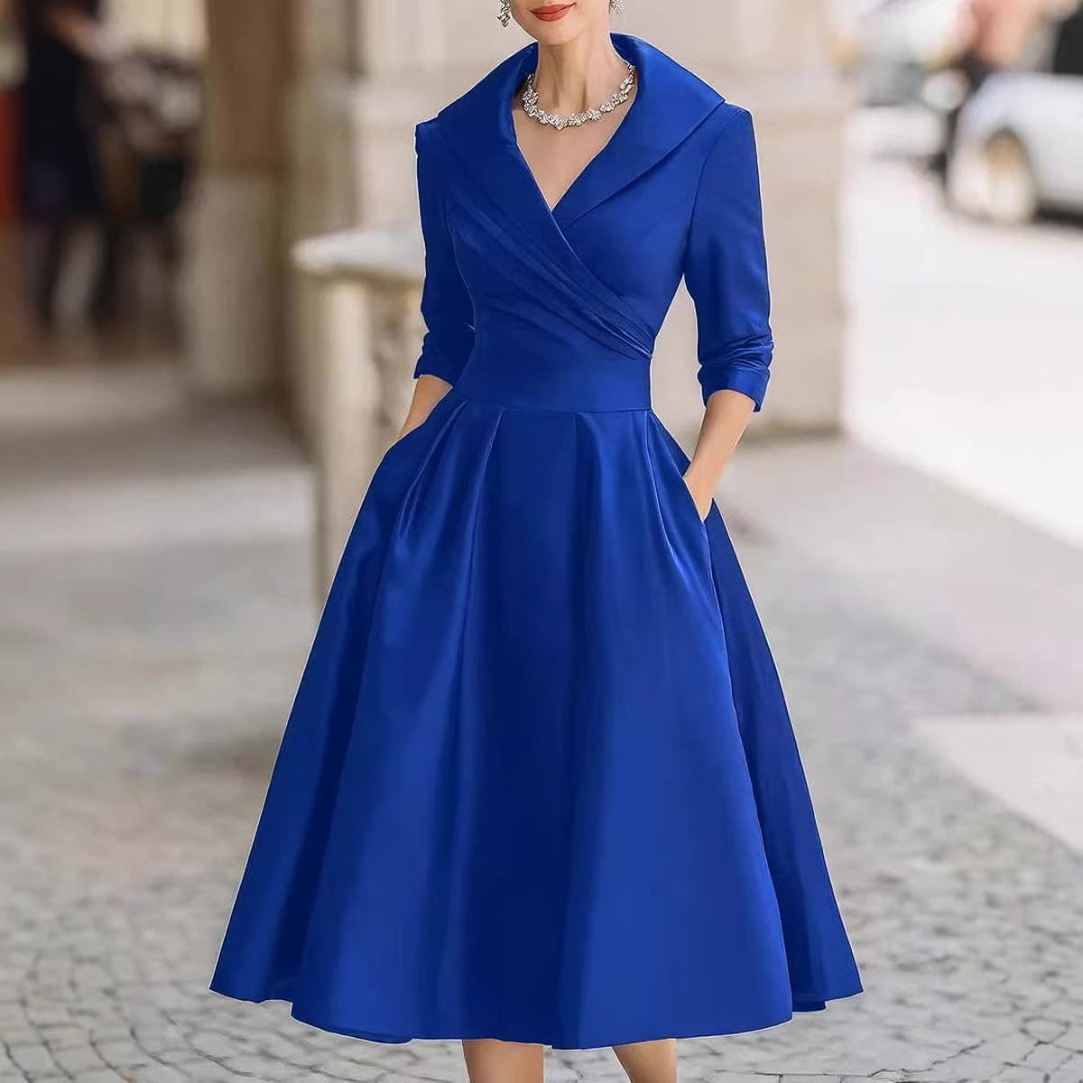 Elegant fitted dress, long-sleeve, long skirt, European style, Amazon 2