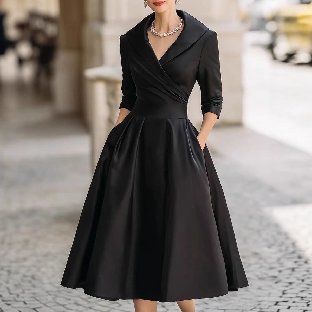 Elegant fitted dress, long-sleeve, long skirt, European style, Amazon 4