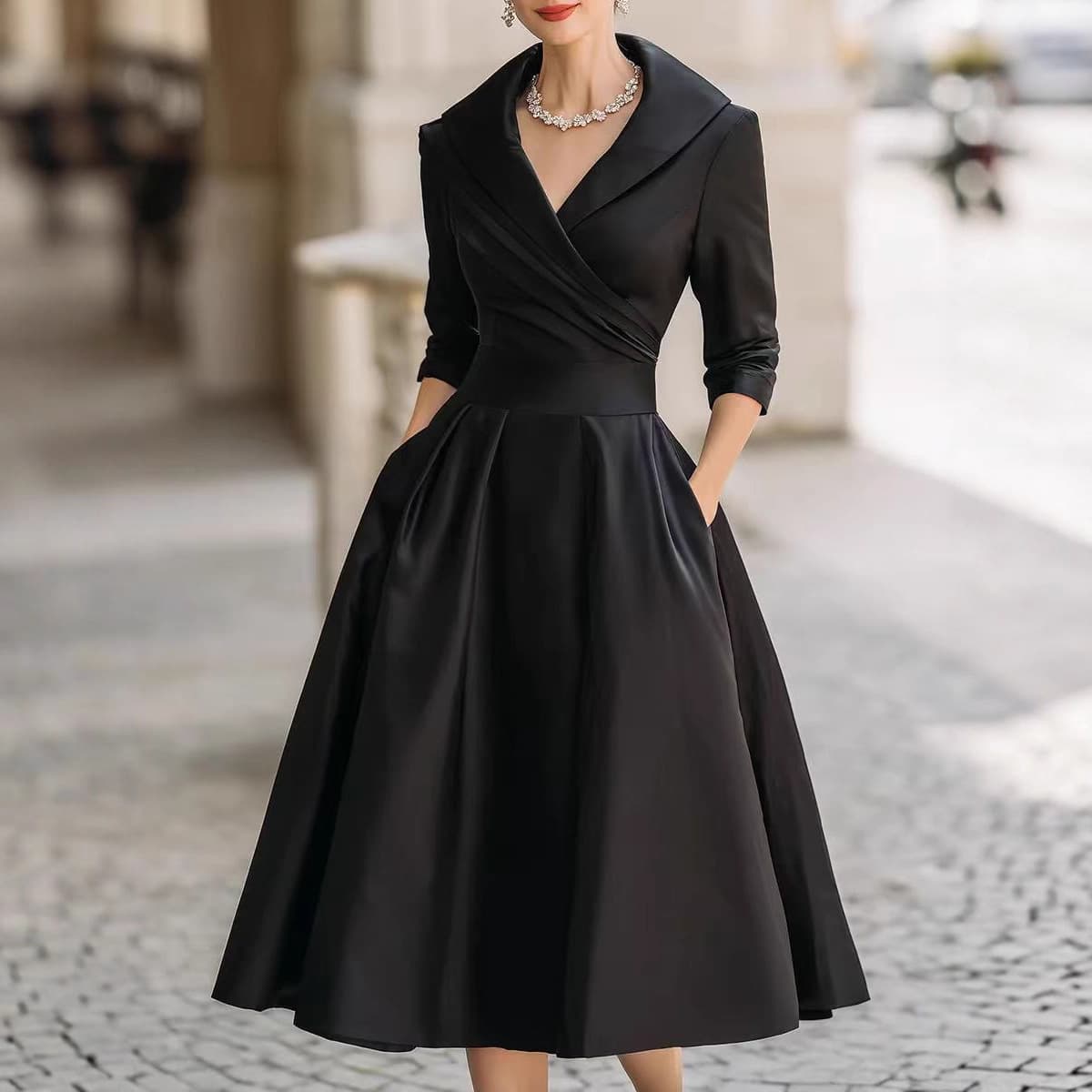 Elegant fitted dress, long-sleeve, long skirt, European style, Amazon 1