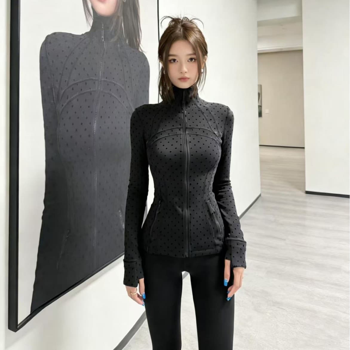Lulu original standard polka dot stand collar jacket Define Jacket yoga jacket slim fit top for women fitness running 1