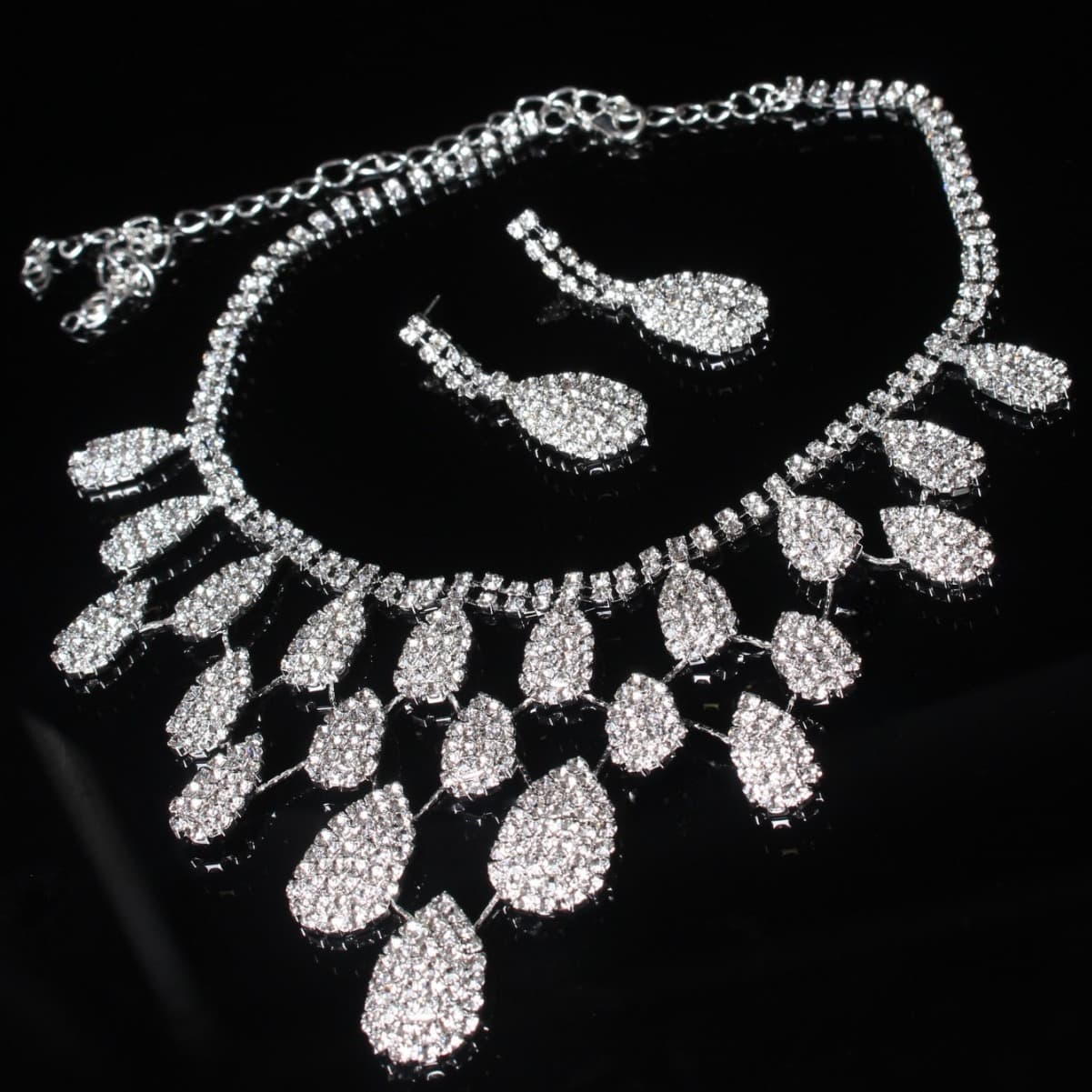 Chain for bride, fashionable accessory, earrings drop-shaped, necklace, set, European style, wedding accessories 2
