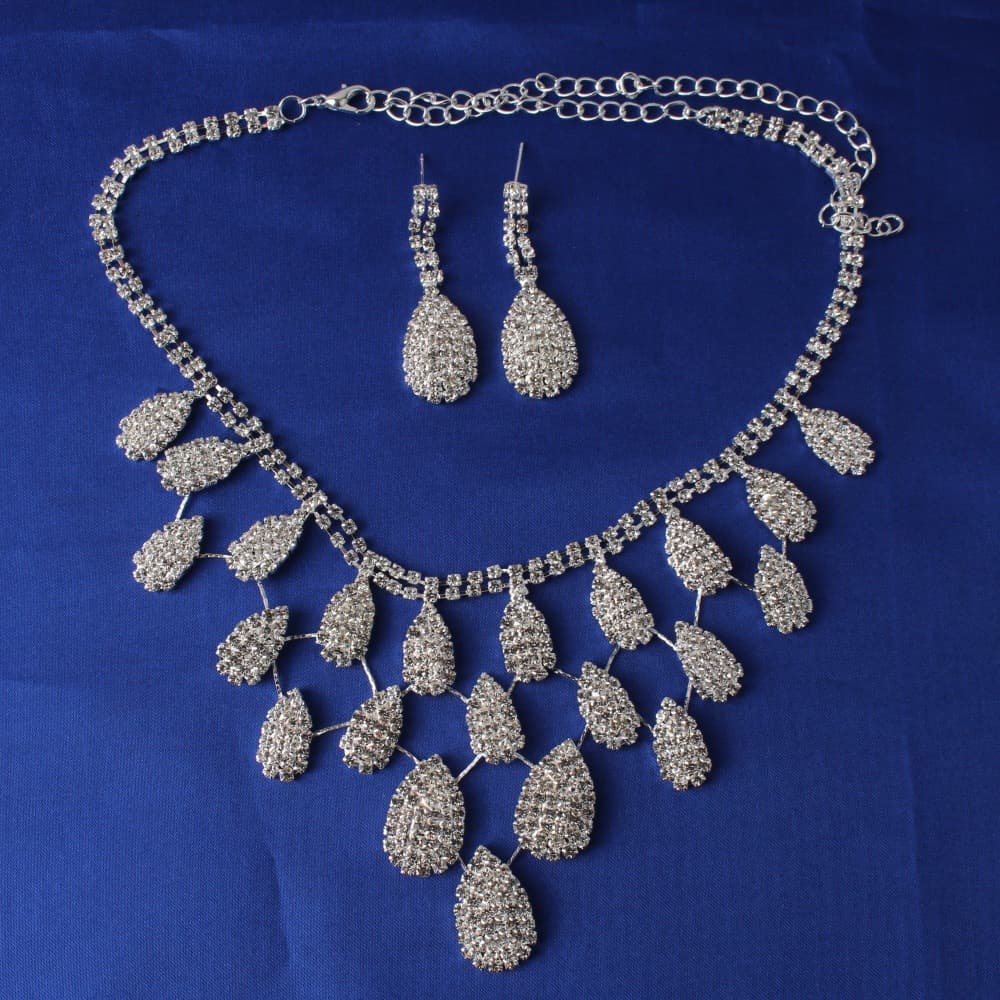 Chain for bride, fashionable accessory, earrings drop-shaped, necklace, set, European style, wedding accessories 3
