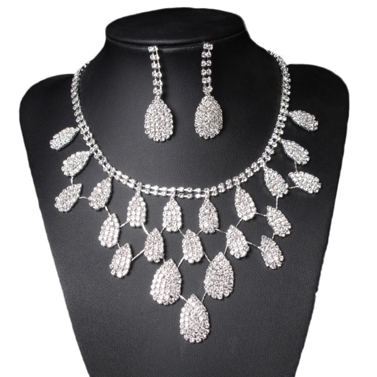 Chain for bride, fashionable accessory, earrings drop-shaped, necklace, set, European style, wedding accessories 5