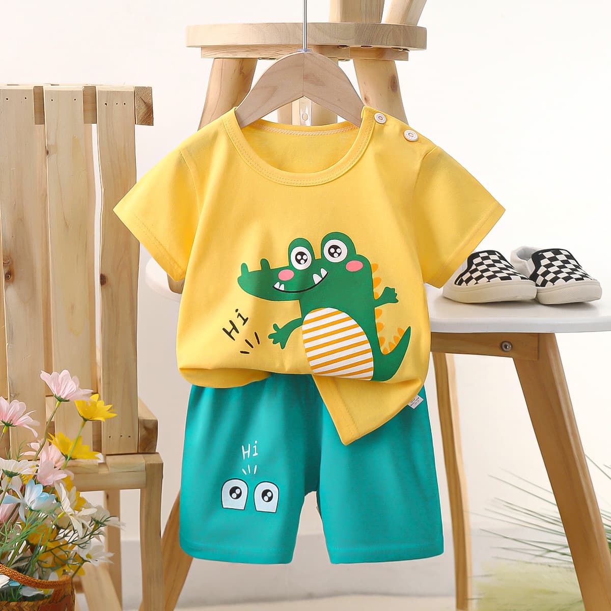 Children's sleeves, set, cute T-shirt for boys, cartoon shorts, summer clothing, children's clothing 3