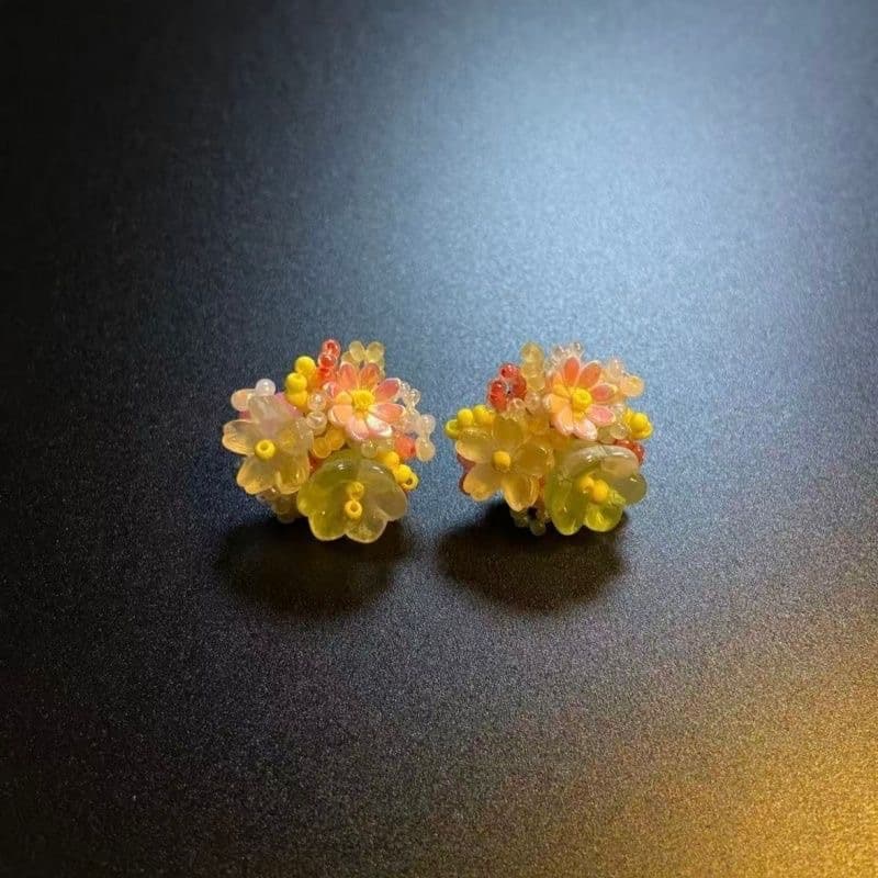 Fuchsia geometric cute earrings, ear clips, flowered 3