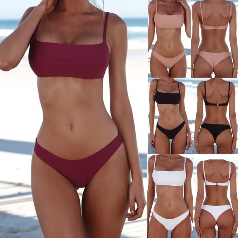 Split swimwear, solid color beach sexy top with cups, sports set, lifting effect 1