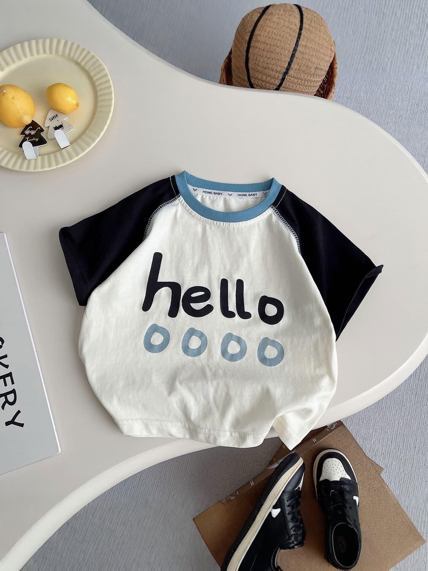 Summer sleeves, cartoon set with a round collar, children's T-shirt with letters for leisure, with short sleeve, children's clothing 3