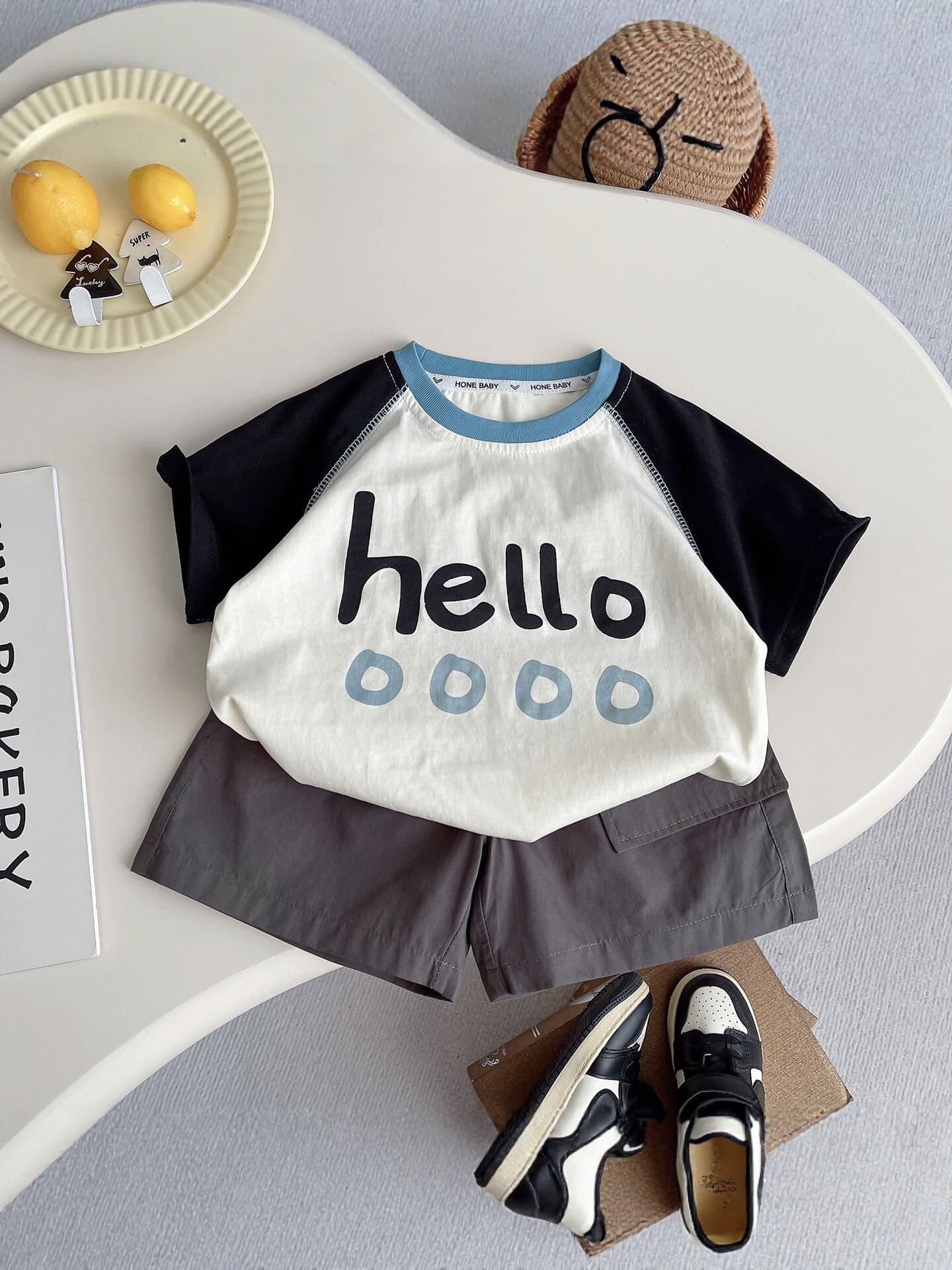 Summer sleeves, cartoon set with a round collar, children's T-shirt with letters for leisure, with short sleeve, children's clothing 5