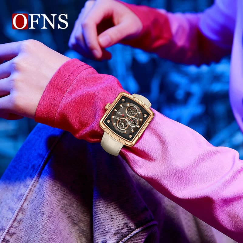 OFNS brand personality trendy and cool six-pin timepiece quartz watch three-dimensional nail scale day display waterproof men's watch 3