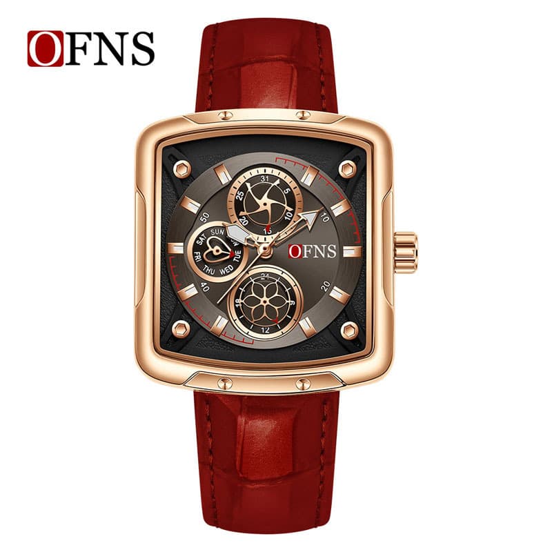 OFNS brand personality trendy and cool six-pin timepiece quartz watch three-dimensional nail scale day display waterproof men's watch 5