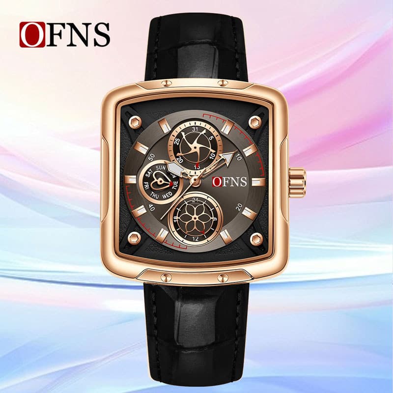OFNS brand personality trendy and cool six-pin timepiece quartz watch three-dimensional nail scale day display waterproof men's watch 1