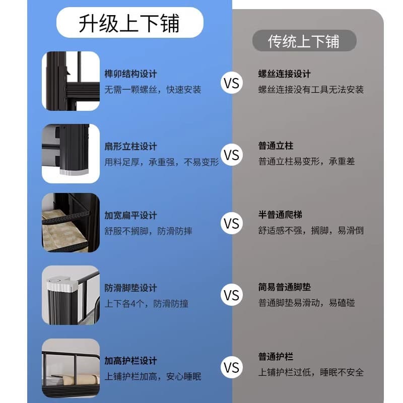 Bunk bed iron thickened upper and lower bunk student steel frame high and low bed double staff dormitory single iron frame upper and lower bed 3