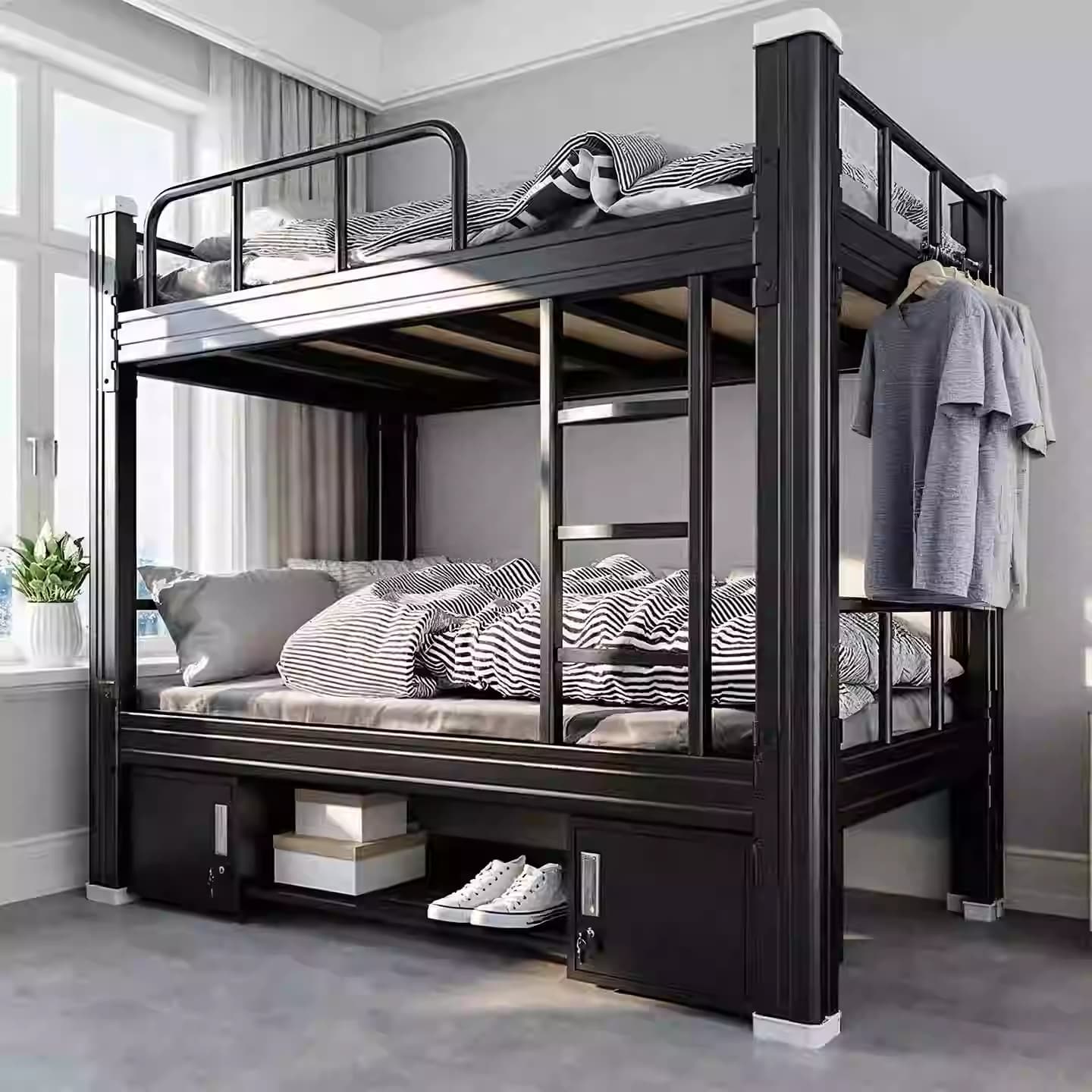 Bunk bed iron thickened upper and lower bunk student steel frame high and low bed double staff dormitory single iron frame upper and lower bed 1