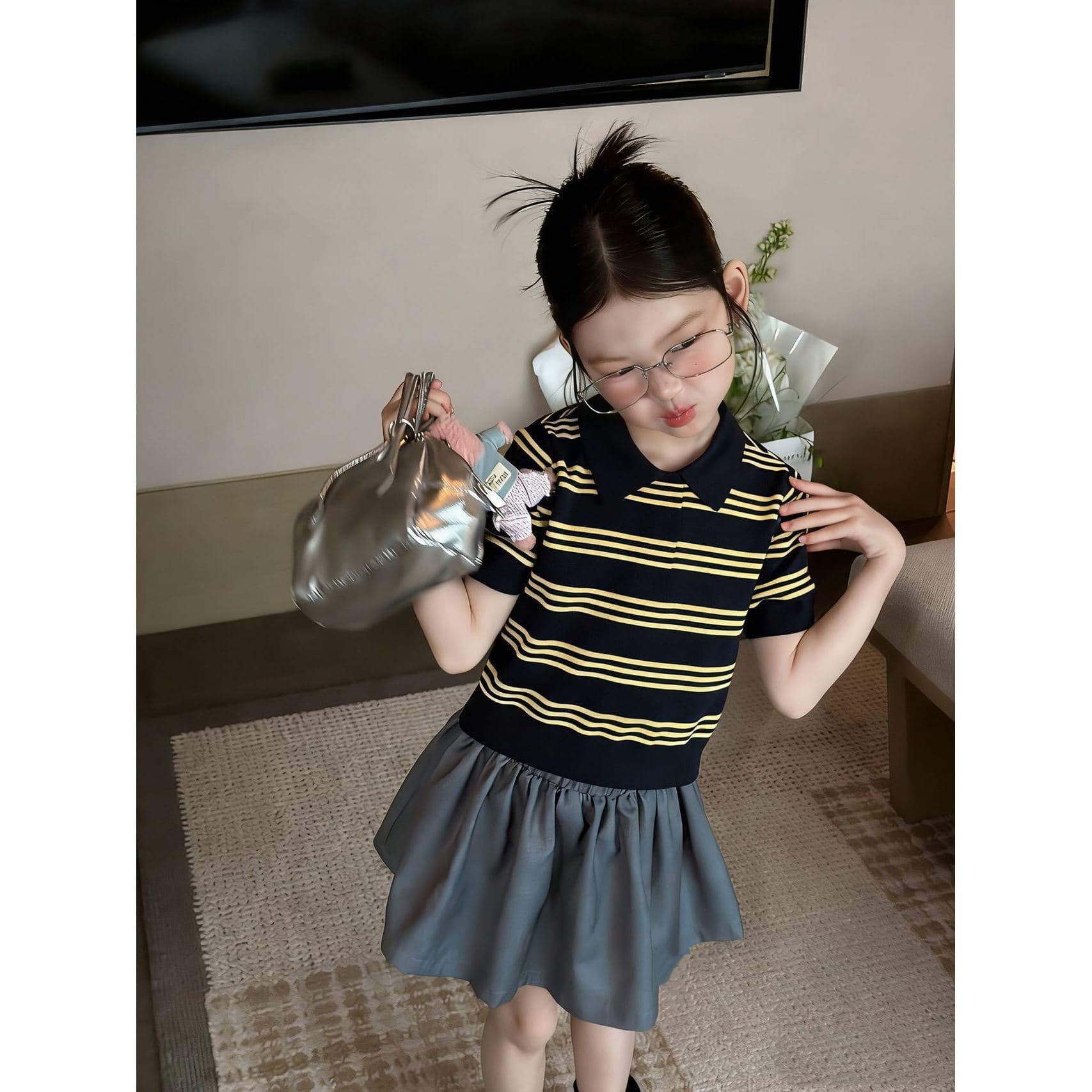 Summer children's knitted sweater, classic short sleeve T-shirt for men and women, Korean style, children's clothing 5