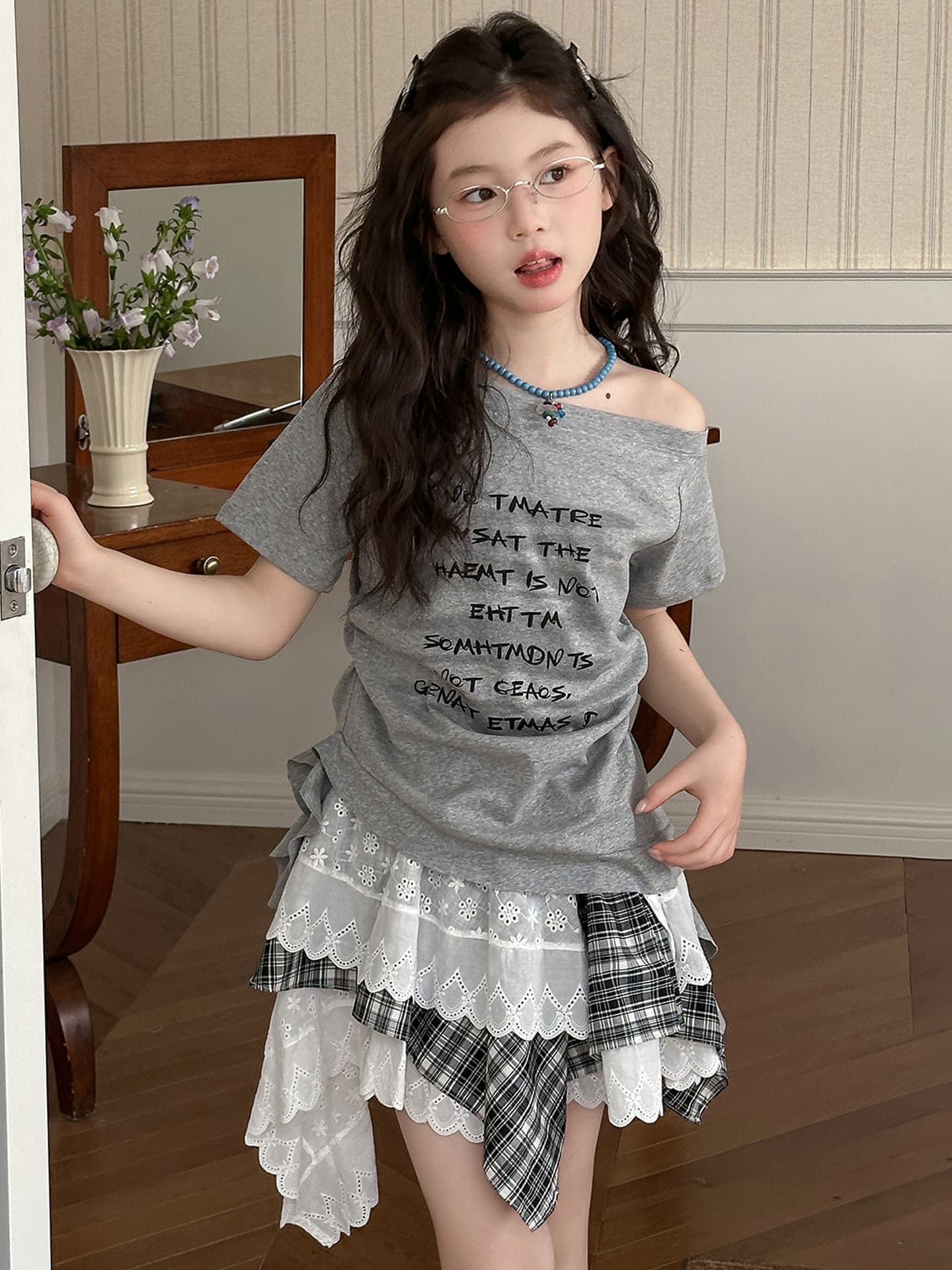 Summer mini-skirt, set, children's short sleeve T-shirt, children's clothing 3