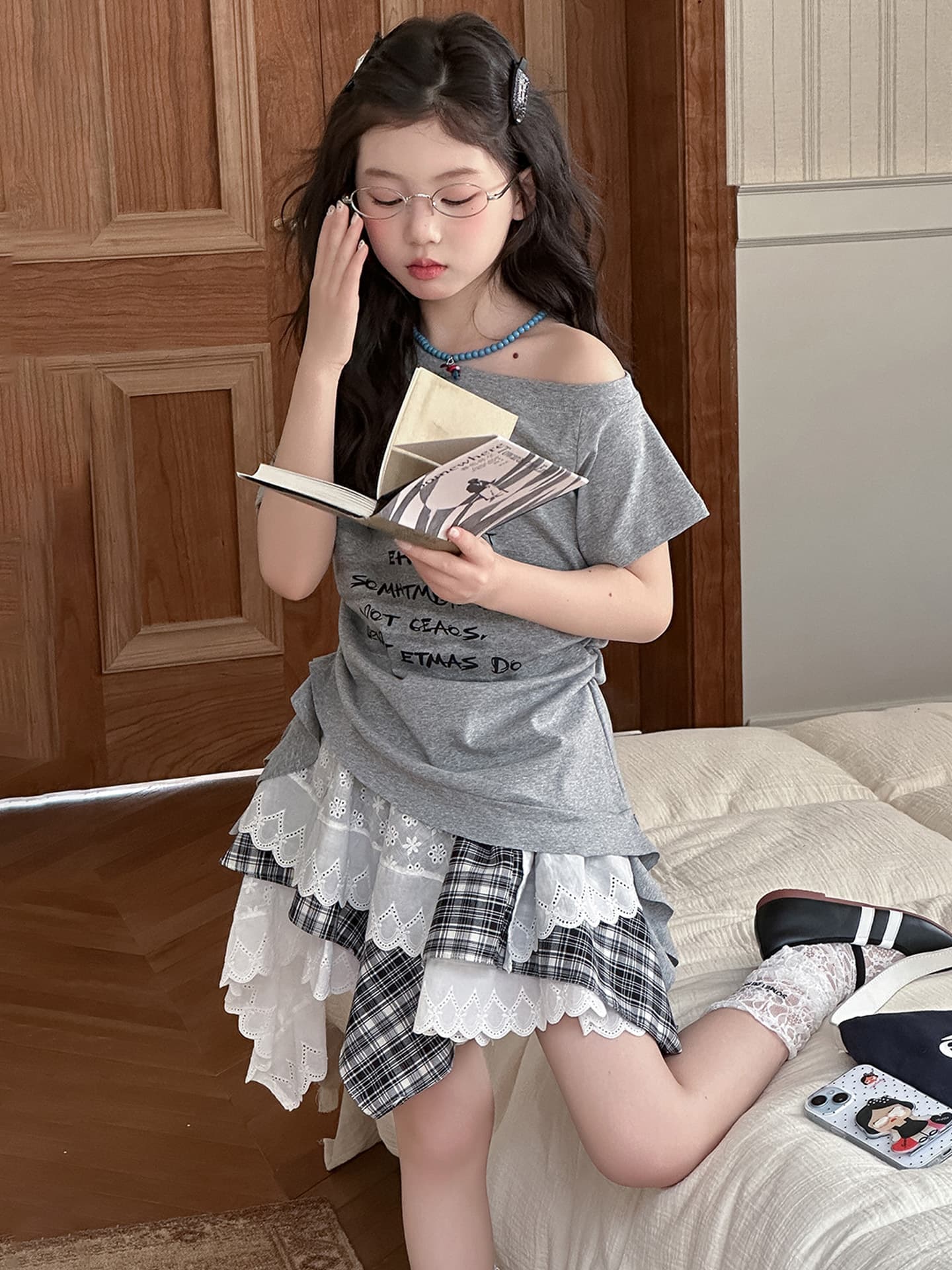 Summer mini-skirt, set, children's short sleeve T-shirt, children's clothing 5