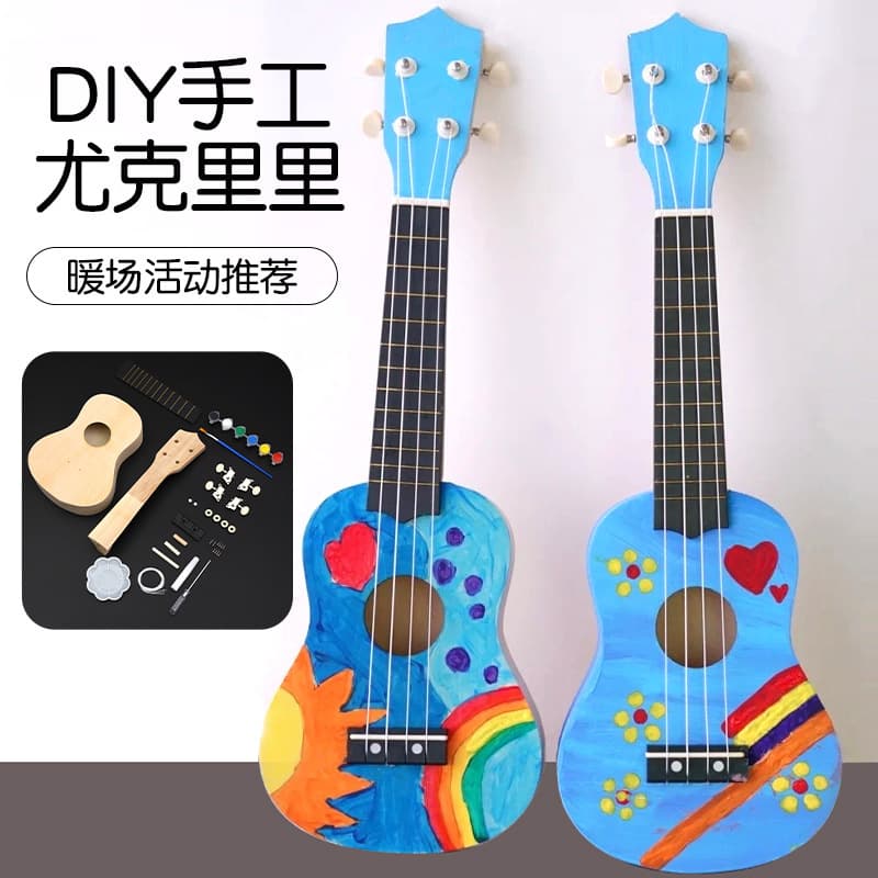 Ukulele with a score, wooden guitar, painted musical instruments, toy, DIY, graffiti 4