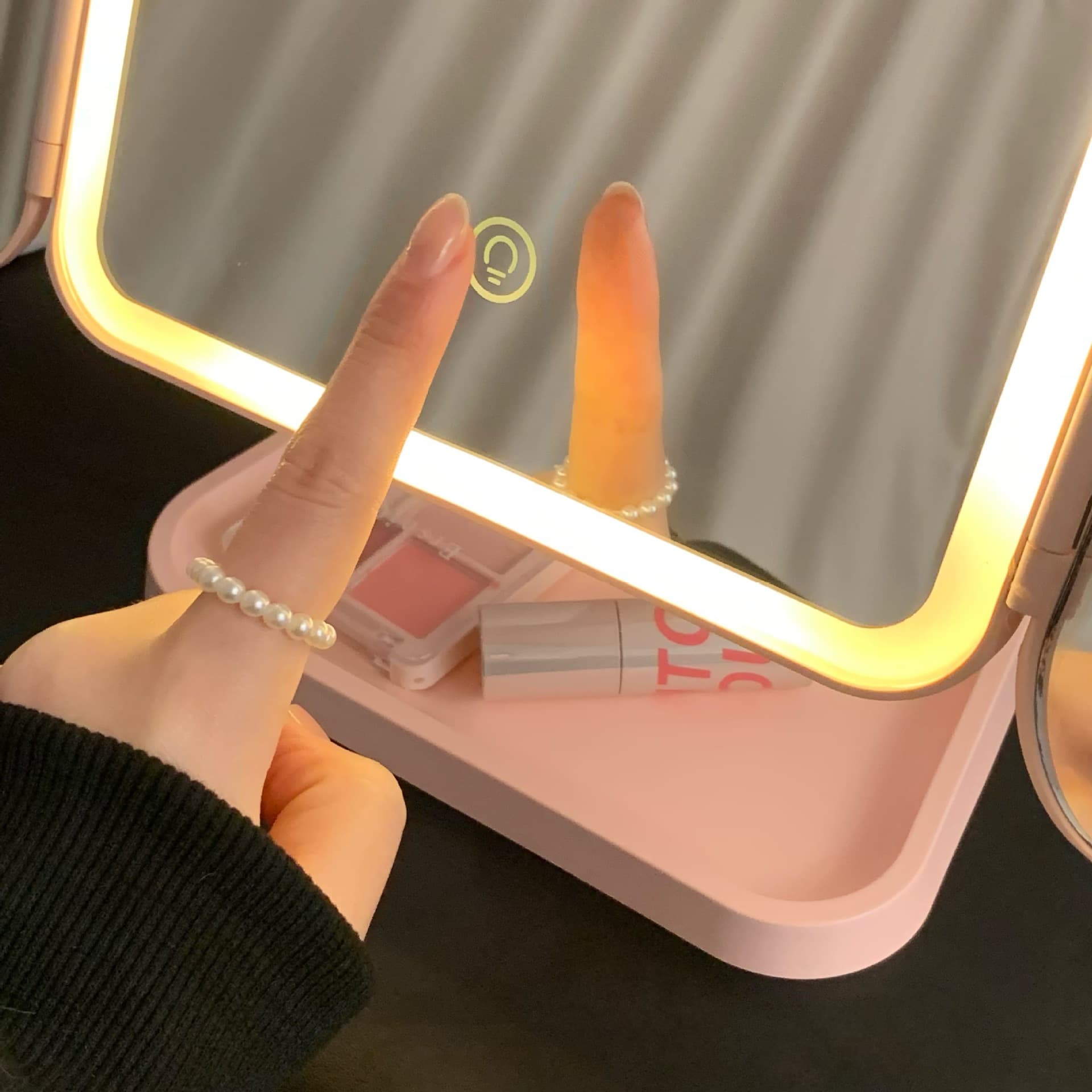 Folding LED mirror with light, touch induction table fill light, three colors 4