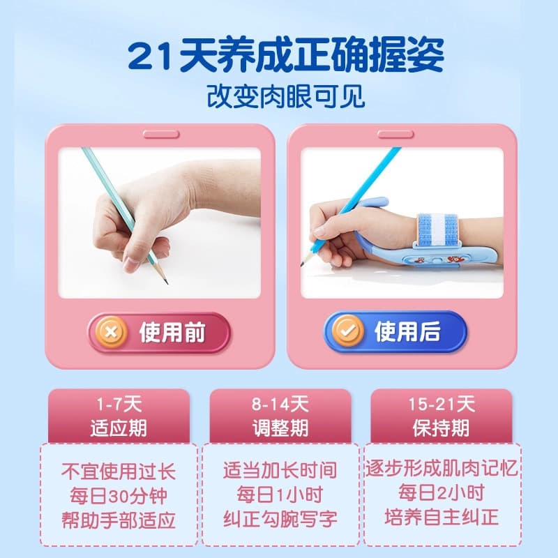 Anti-snagging wrist pen grip corrector, pen grip posture correction, hooking wrist corrector, pen holding training artifact, pen gripper 3