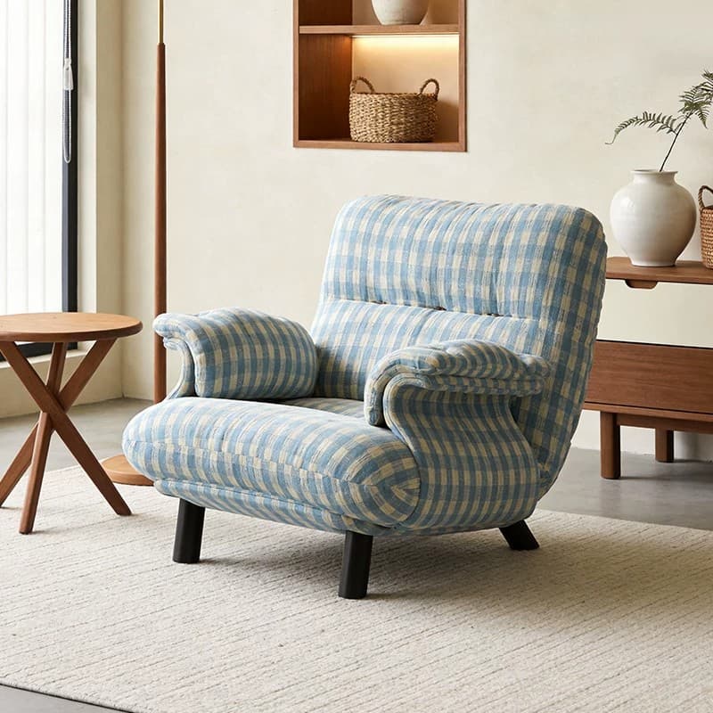 Fresh sky blue sofa chair Korean style single sofa leisure single chair designer lazy babyblue plaid chair 3