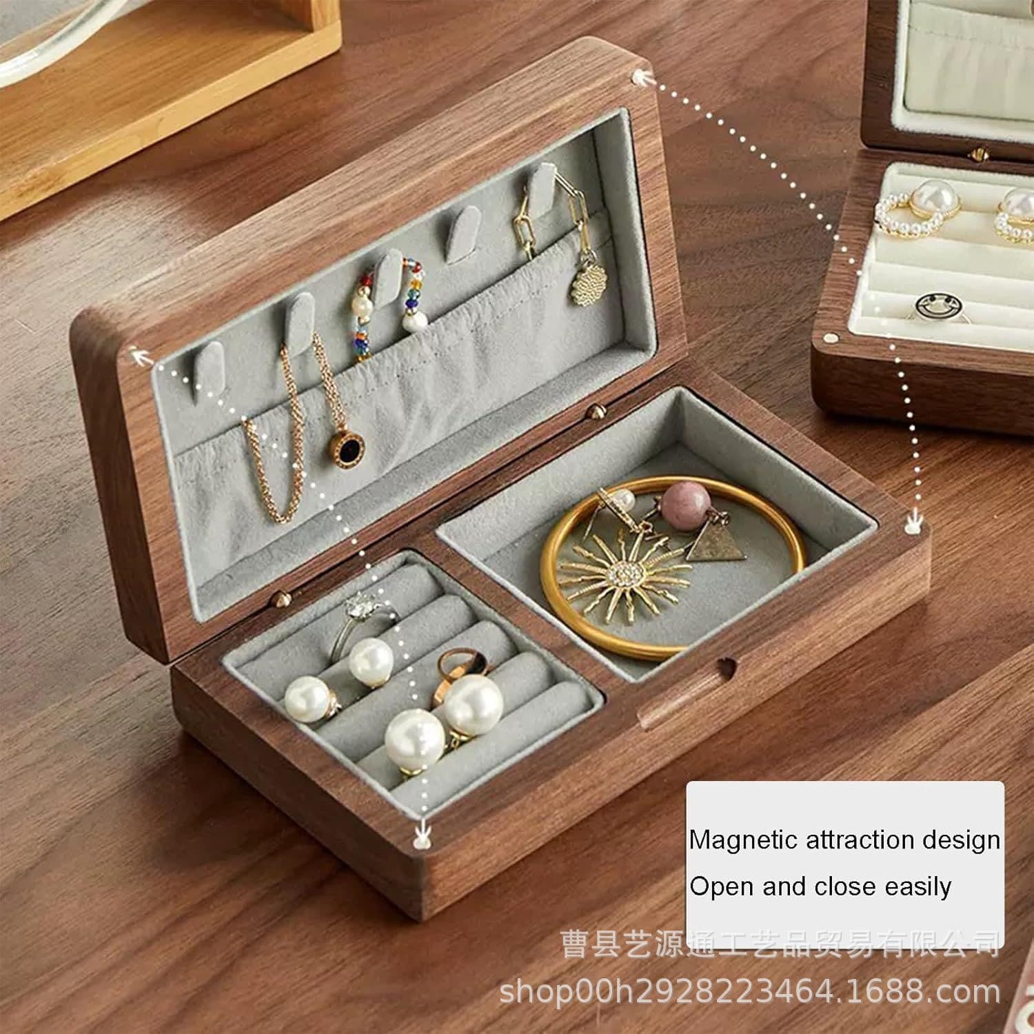 Cross-border dropshipping walnut wood jewelry box jewelry collection box Walnut wood jewelry box 2