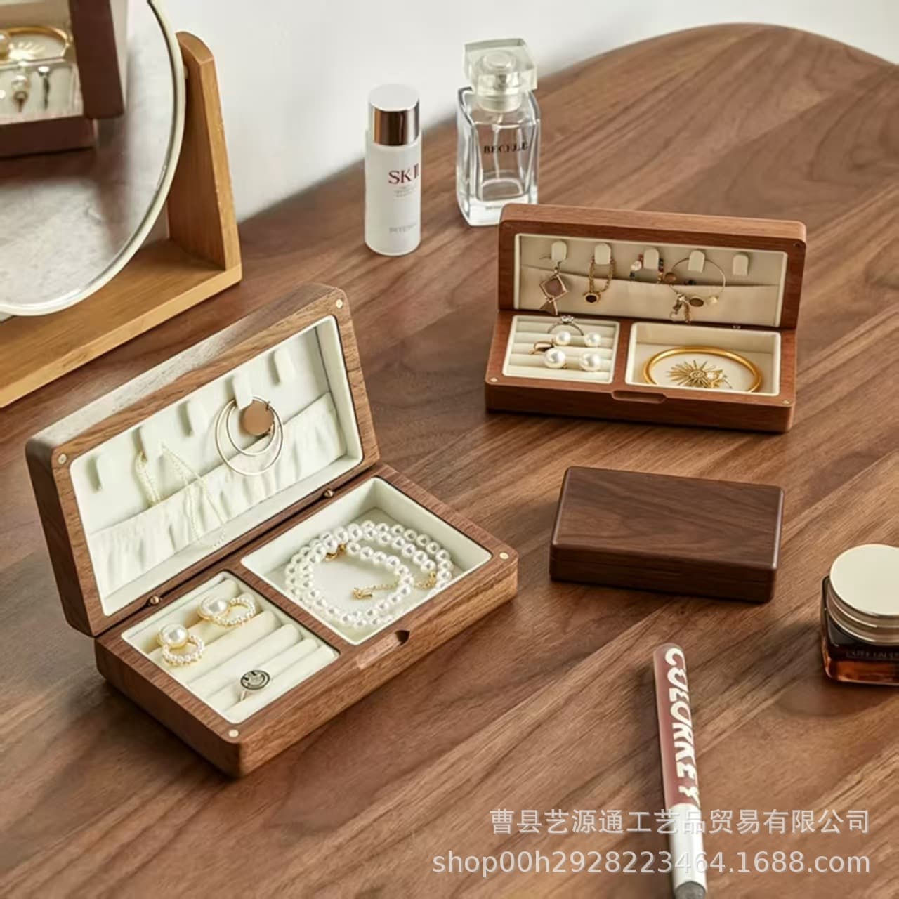 Cross-border dropshipping walnut wood jewelry box jewelry collection box Walnut wood jewelry box 1