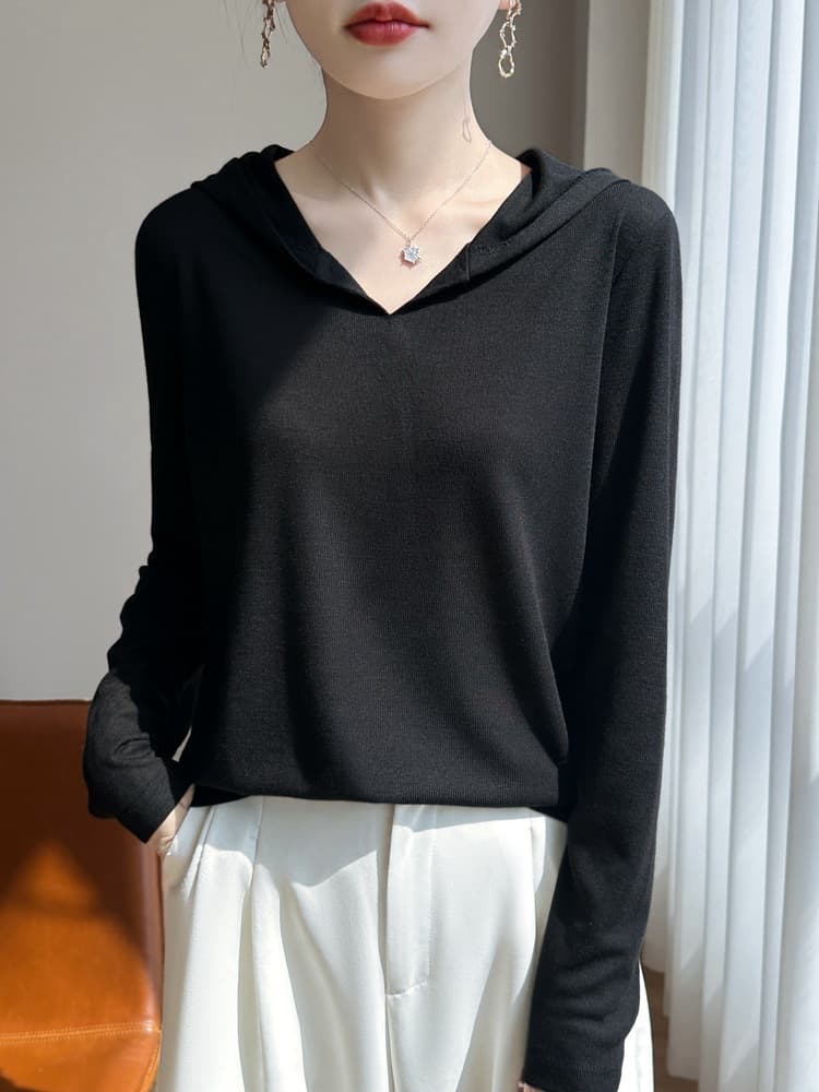 Summer knitted sweater for leisure with hood, shirt, light and thin long-sleeve, hoodie 2