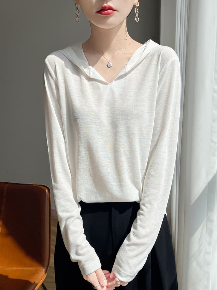 Summer knitted sweater for leisure with hood, shirt, light and thin long-sleeve, hoodie 3