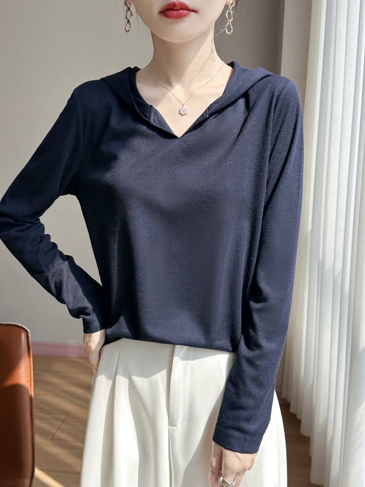 Summer knitted sweater for leisure with hood, shirt, light and thin long-sleeve, hoodie 5