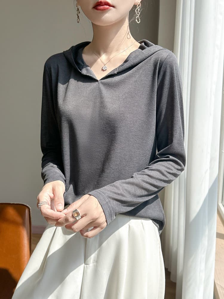 Summer knitted sweater for leisure with hood, shirt, light and thin long-sleeve, hoodie 1