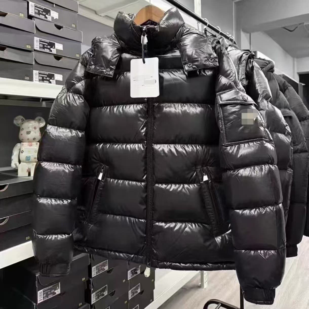 Cross-border explosion Mon Style Down Jacket Maya down jacket shiny stand-up collar windproof hooded for men and women 2