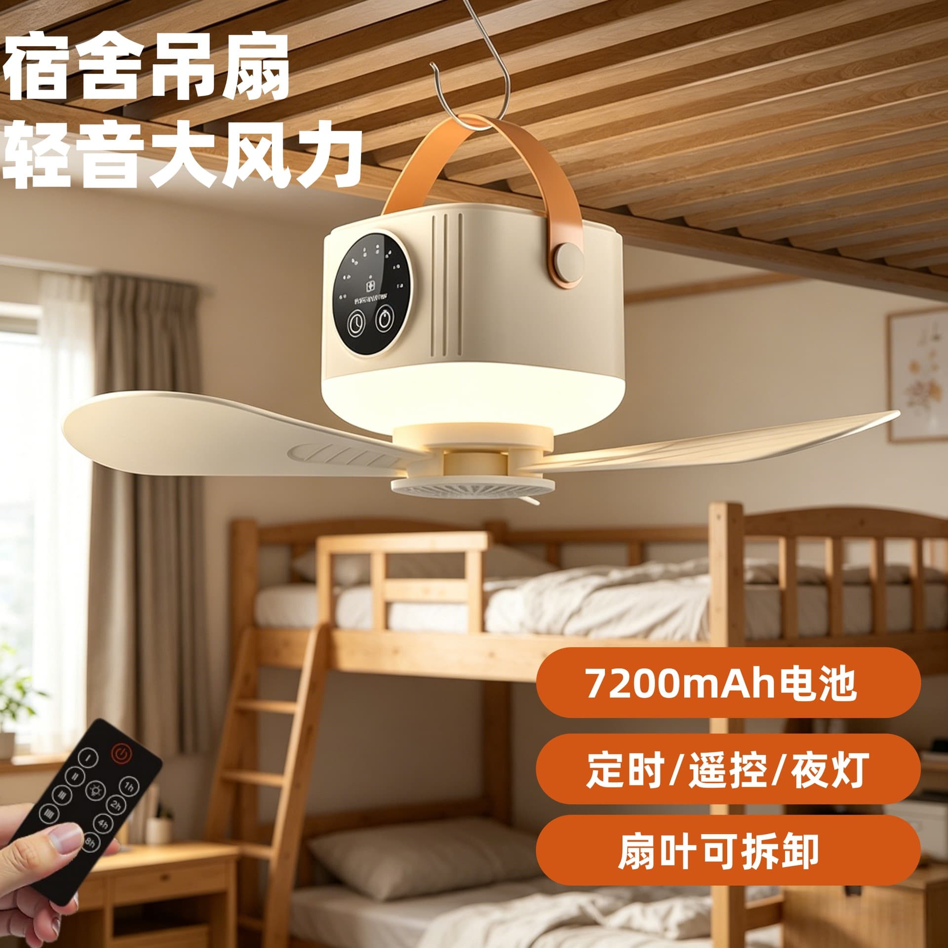 Remote control rechargeable small ceiling fan dormitory bed student home small USB small fan home outdoor camping ceiling fan 1