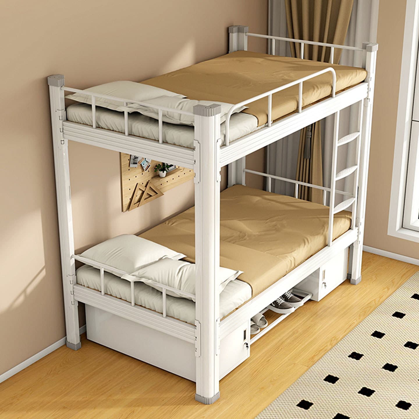 Steel upper and lower bed school dormitory apartment double-story profile bed construction site workers high and low iron rack bed upper and lower bunk bed 3
