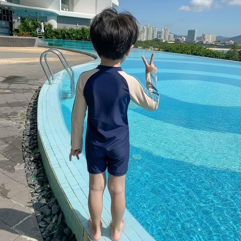 Children's swimwear, quick dry long-sleeve for boys for swimming, sun protection, family style 4