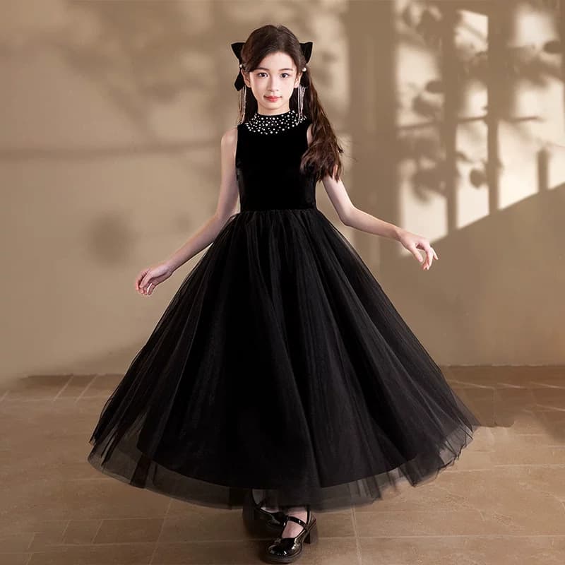 Dress, small princess costume, black velvet children's suit, Birthday gift, for teenagers