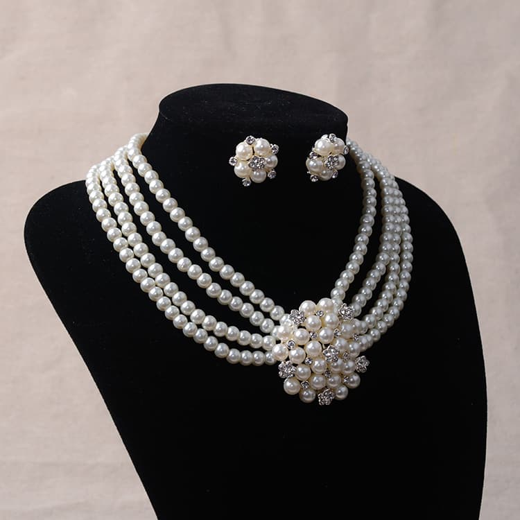 Necklace and earrings pearl, jewelry for bride, accessory, flowered 2