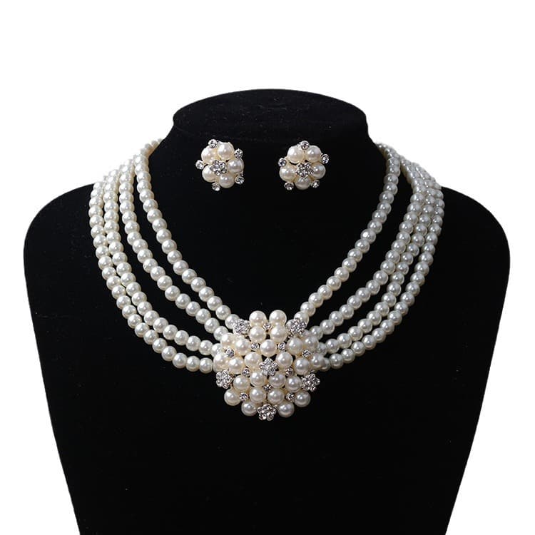 Necklace and earrings pearl, jewelry for bride, accessory, flowered 5