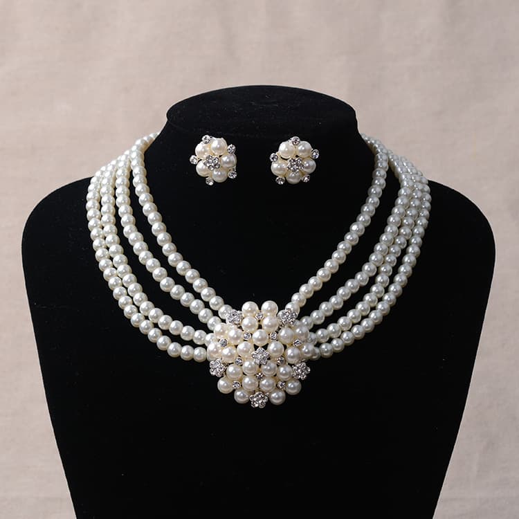 Necklace and earrings pearl, jewelry for bride, accessory, flowered 1
