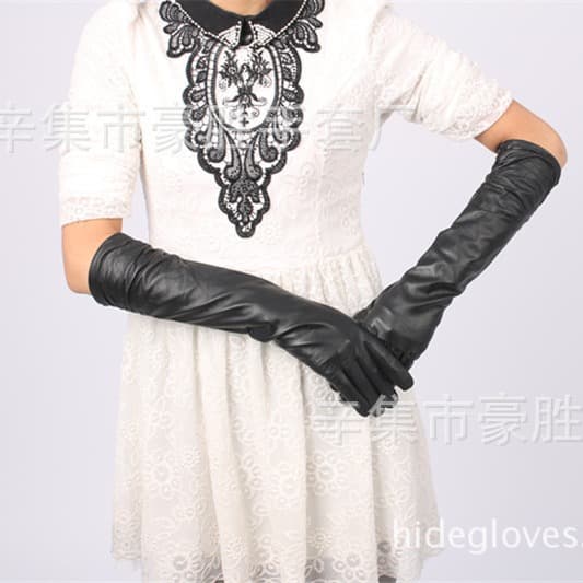 Extra long leather gloves for women 50CM over the elbow imitation leather PU flat fashion arm covers wholesale Xinji Gloves Factory 3