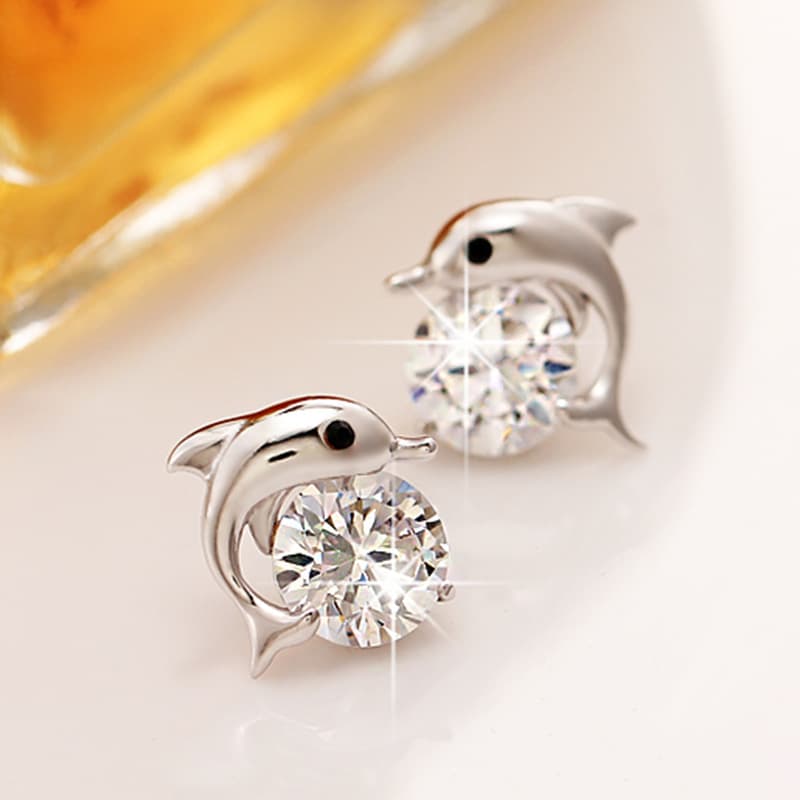 Silver-Plated Dolphin Earrings - Korean Fashion Style 3