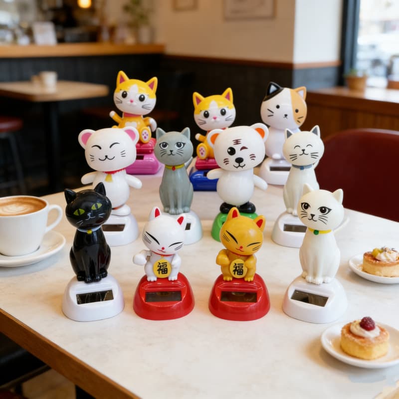 Cross-border solar ornaments cute and rich lucky cat creative car supplies decoration wave cat handicrafts inside the car 2
