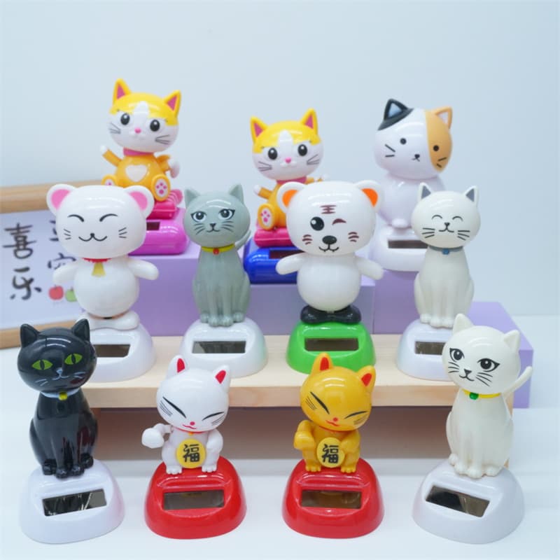 Cross-border solar ornaments cute and rich lucky cat creative car supplies decoration wave cat handicrafts inside the car 4