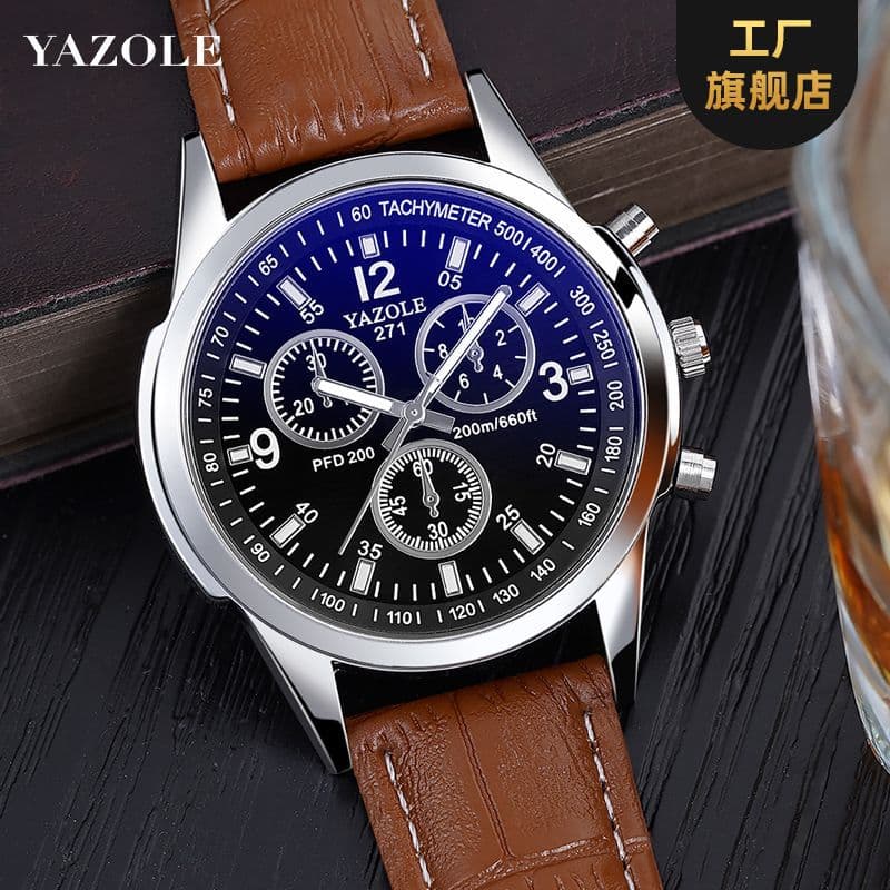 (Cross-border trading), waterproof men's watch for students, quartz belt 3
