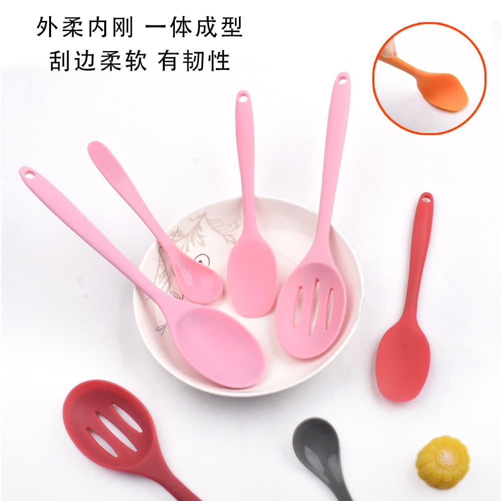 Silicone Soup Spoon with Integrated Handle - Non-stick Cookware Scraper Utensil 4
