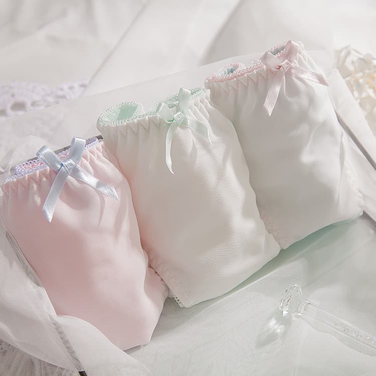Japanese fresh solid color shiffon lace cute sexy comfortable underwear with bow, trousers 2