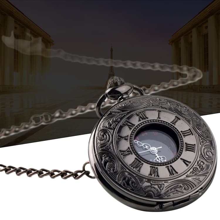 Big black classic retro pocket watch, men's necklace, quartz watches, accessory, Birthday gift
