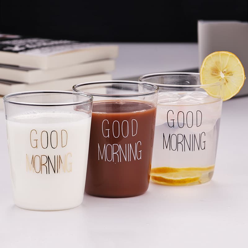 Can add LOGO microwave oven glass breakfast cup Creative glass Japanese -style home Good Morning Morning Morning Cup