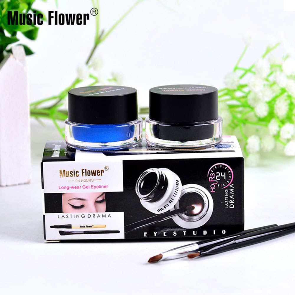 Cross -border makeup Music Flower/Music Flower M1007 Two -color eyeliner square water 2 bottles of black+brown 3