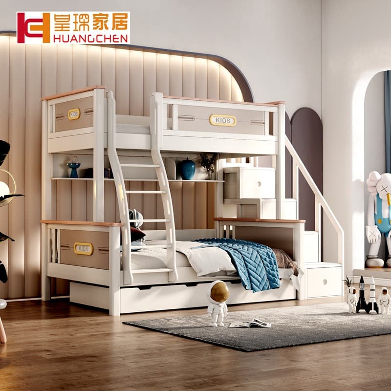 Crib from natural wood, double-layer furniture for bedroom for students, for teenagers 1